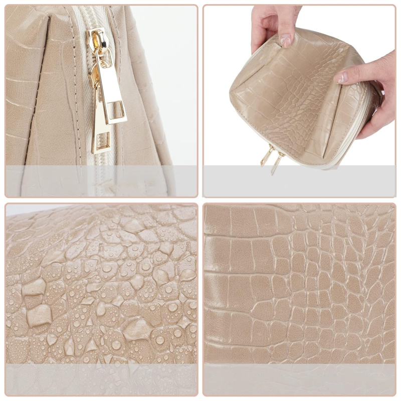 PU odos makiažo krepšys su krokodilo raštu, atsparus vandeniui, poliesterio įdaila, unisex