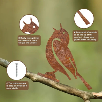 Πέντε μεταλλικά πουλιά γλυπτά για εξωτερικό κήπο, αγροτικού ύφους