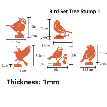 Πέντε μεταλλικά πουλιά γλυπτά για εξωτερικό κήπο, αγροτικού ύφους