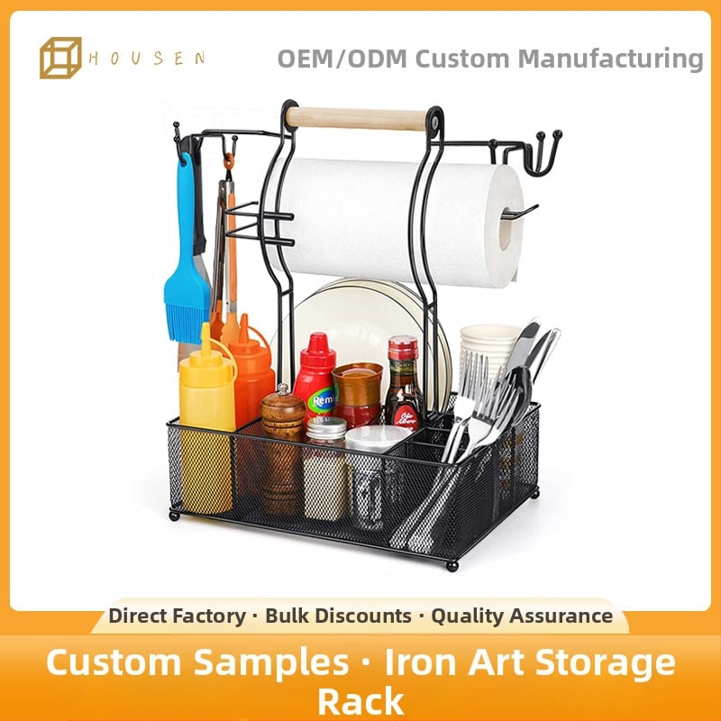 Ράφι κουζίνας για μπαχαρικά με θήκη χαρτιού και αποθήκευση ξυλακιών φαγητού, αναδιπλούμενο, περιστρεφόμενο, χωρίς οπές, σιδερένιο καλώδιο