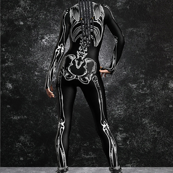 Φόρμα με σχέδιο σκελετού, στενή εφαρμογή, μακριά μανίκια, μακρύ μήκος, πολυεστερικό ύφασμα 91-100%