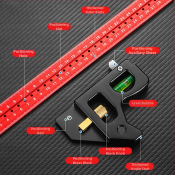 Συνδυασμένος τετράγωνος χάρακας για ξυλουργική – μετακινούμενος γωνιακός χάρακας, βάρος 600 g