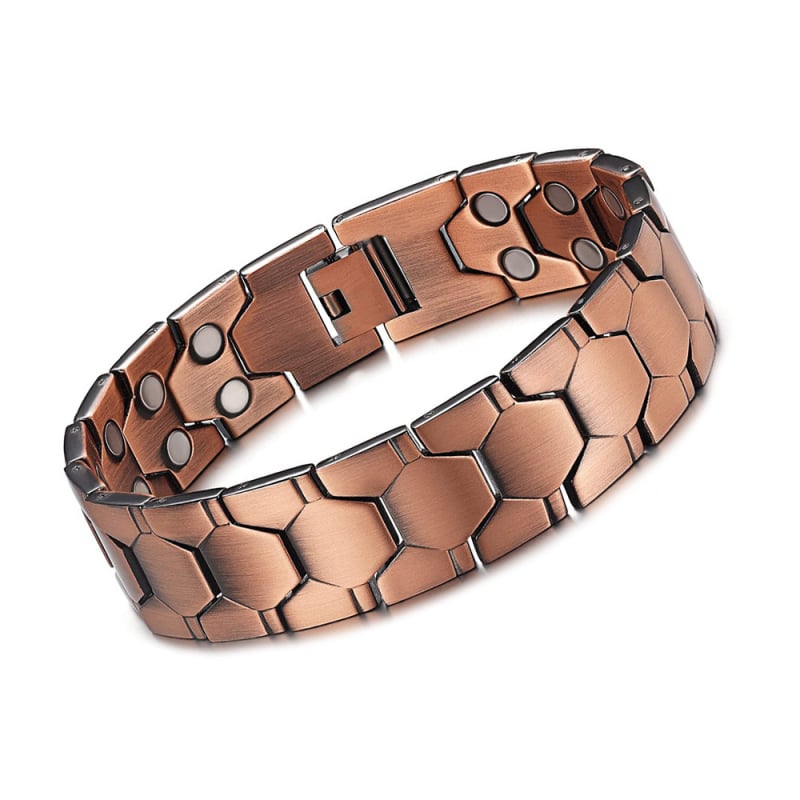 Vyrų vario magnetinės terapijos apyrankė su geometriniu dizainu, dviejų eilių rutuliukų forma, elektroplatinama