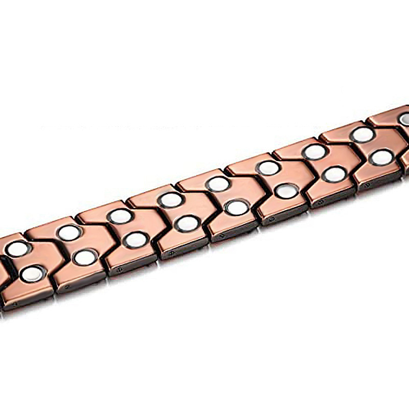 Vyrų vario magnetinės terapijos apyrankė su geometriniu dizainu, dviejų eilių rutuliukų forma, elektroplatinama