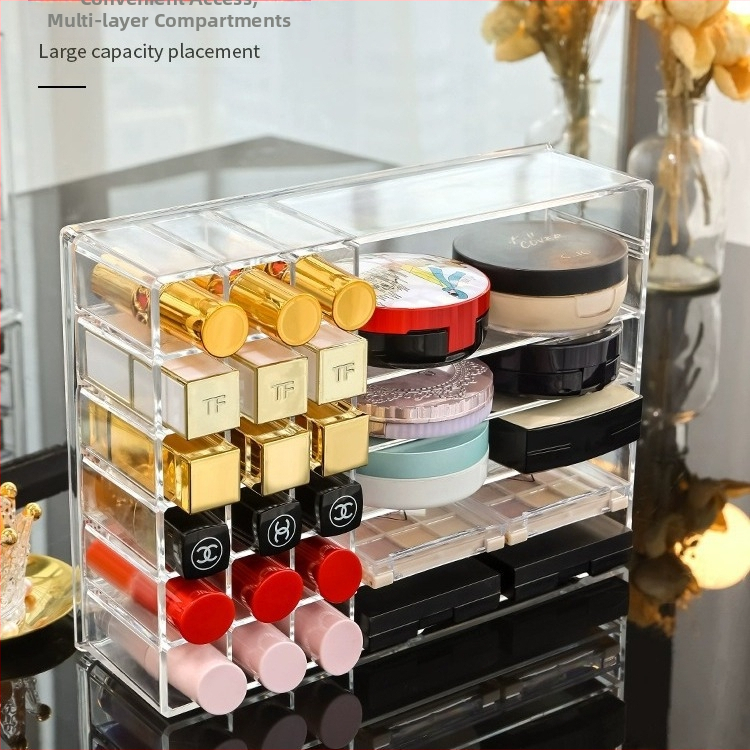 Cutie de depozitare pentru ruj, organizator acrilic pentru umbre de ochi și pudră, raft cosmetic de birou, stil modern minimalist (Material: acrilic; Stil: modern minimalist; An lansare: 2023)