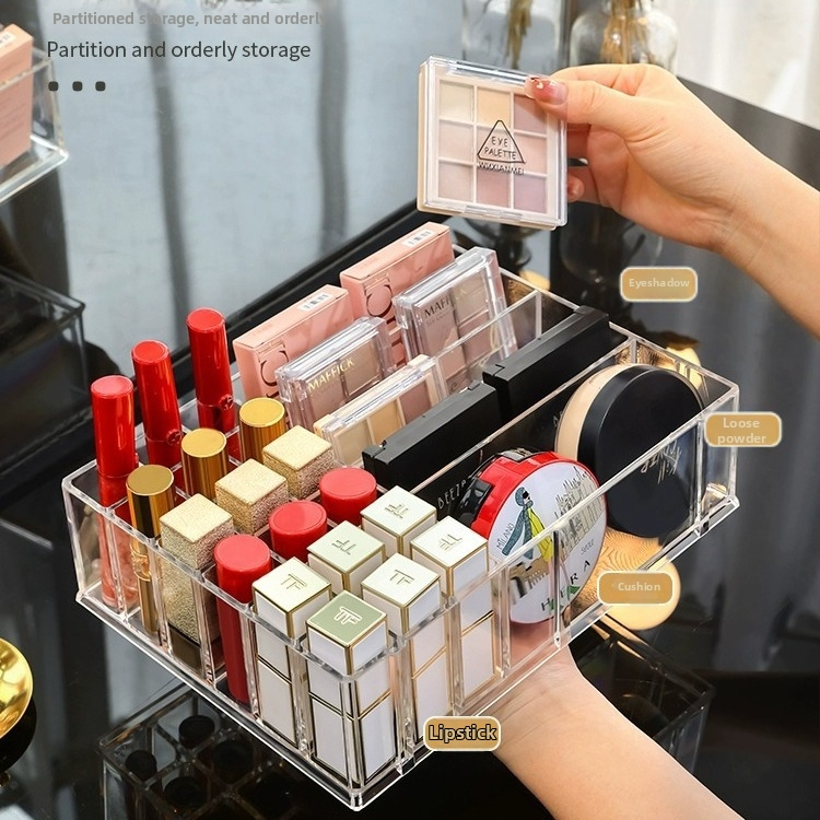 Cutie de depozitare pentru ruj, organizator acrilic pentru umbre de ochi și pudră, raft cosmetic de birou, stil modern minimalist (Material: acrilic; Stil: modern minimalist; An lansare: 2023)