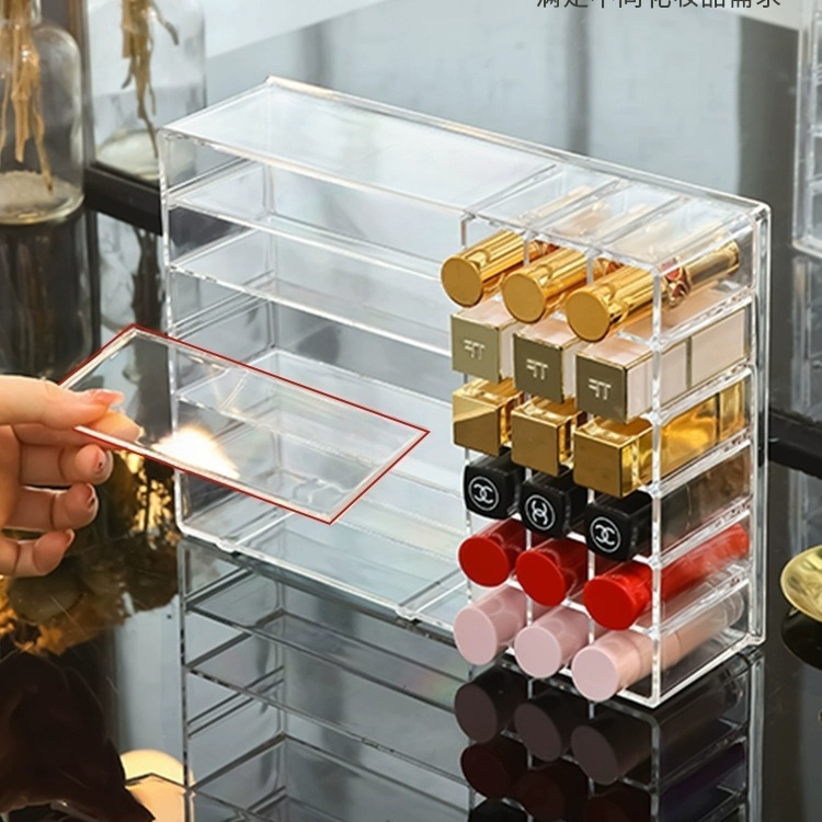 Cutie de depozitare pentru ruj, organizator acrilic pentru umbre de ochi și pudră, raft cosmetic de birou, stil modern minimalist (Material: acrilic; Stil: modern minimalist; An lansare: 2023)