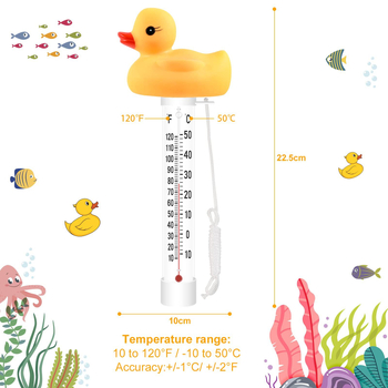 Plutajući termometar za vodu s dizajnom patke za bazene i akvarije, duljina 220 mm, rezolucija 1°C, točnost ±1°C
