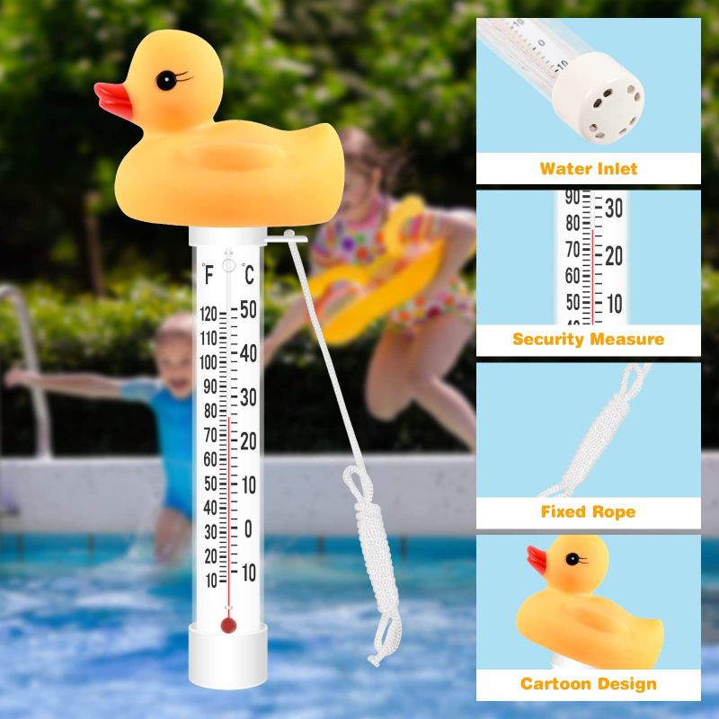 Plutajući termometar za vodu s dizajnom patke za bazene i akvarije, duljina 220 mm, rezolucija 1°C, točnost ±1°C