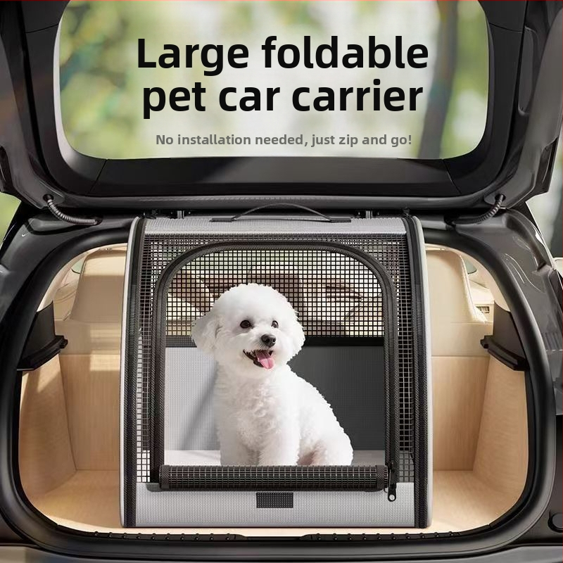 Prepravka pre domáce zvieratá do auta, skladacia, prenosná (600D látka + oceľový drôtový rám + nylonová sieť)