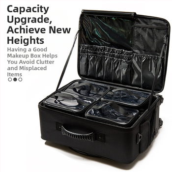 Επαγγελματικό κιβώτιο μακιγιάζ με τηλεσκοπική ράβδο, μεγάλη χωρητικότητα, Oxford ύφασμα, τροχοί με ευρεία χρήση, φερμουάρ, με επεκτεινόμενο στρώμα