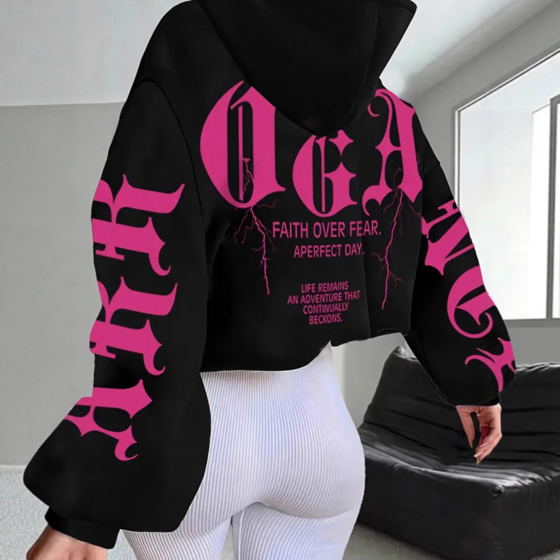 Kapučių džemperis su spauda, storesnis audinys, 3D kišenė, megztinio stilius