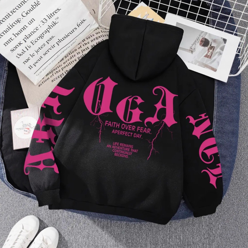 Kapučių džemperis su spauda, storesnis audinys, 3D kišenė, megztinio stilius