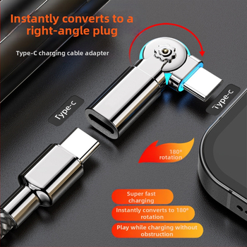 Καλώδιο Type-C ευθύγραμμο με περιστρεφόμενο γωνιακό προσαρμογέα, μήκος έως 0,5 μ, 100 W, κράμα αλουμινίου, ένα άκρο, γρήγορη φόρτιση