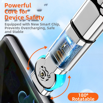 Καλώδιο Type-C ευθύγραμμο με περιστρεφόμενο γωνιακό προσαρμογέα, μήκος έως 0,5 μ, 100 W, κράμα αλουμινίου, ένα άκρο, γρήγορη φόρτιση