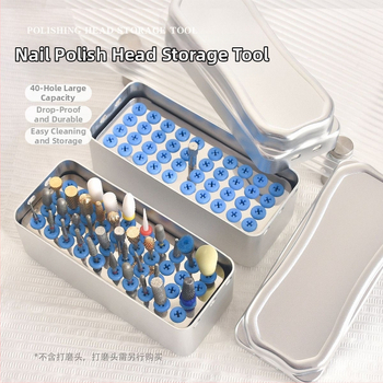 Aliuminio lydinio 40 skylių šlifavimo galvų saugojimo ir dezinfekcijos dėžutė nagų poliravimo įrankiams