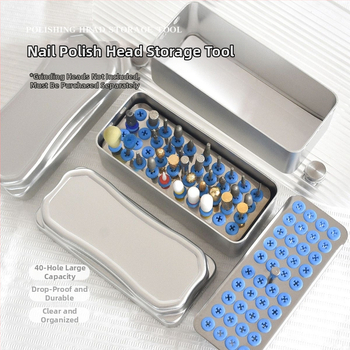 Κουτί αποθήκευσης και απολύμανσης κεφαλών λιμάρισματος νυχιών από κράμα αλουμινίου, 40 οπές