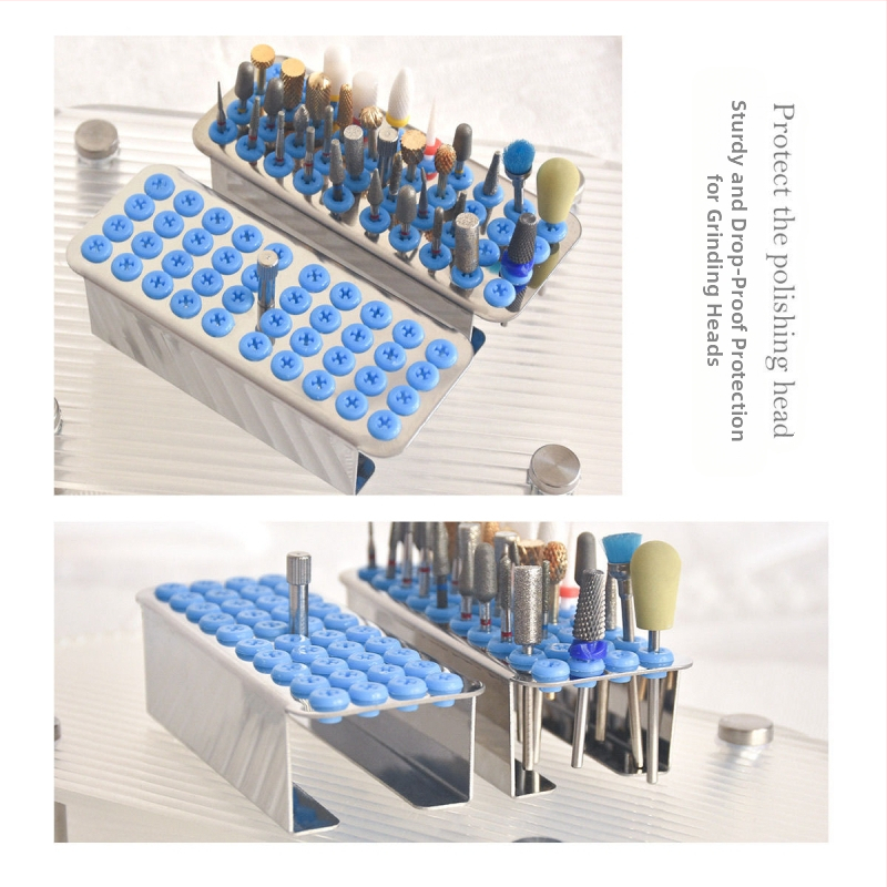 Box na skladovanie a dezinfekciu brúsnych hláv z hliníkovej zliatiny, 40 otvorov, pre manikúrne nástroje