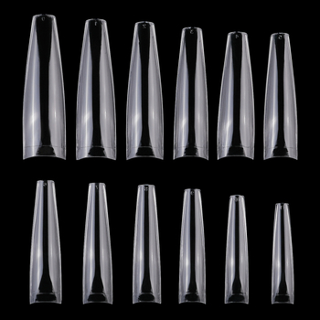 Σετ άκρων νυχιών, μορφή coffin, γαλλικό επίπεδο κεφαλής, ημι-κολλητά, μοτίβο Starry Sky, 600 τεμάχια