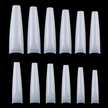 Σετ άκρων νυχιών, μορφή coffin, γαλλικό επίπεδο κεφαλής, ημι-κολλητά, μοτίβο Starry Sky, 600 τεμάχια