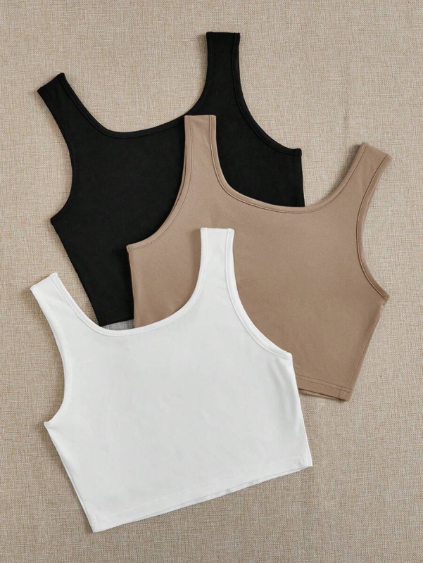 Moterų Slim-Fit be rankovių marškinėliai su apvaliu kaklu, vienalytiškas raštas, medvilnės-poliesterio mišinio audinys (>95% poliesteris), neatsiejamos petnešos, elegantiškas miesto stilius, vasara 2025