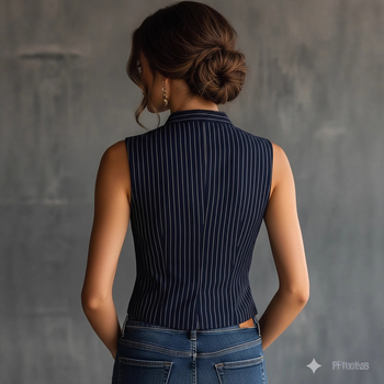 Γυναικείο γιλέκο πολυεστέρα με V-λαιμό, ευρωπαϊκό-αμερικανικό στυλ, ριγέ patchwork, slim fit