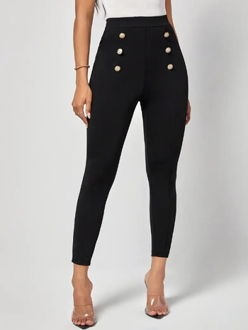 Дамски панталони молив, висока талия, тесен силует, патчворк дизайн с колажи, полиестерна материя, висока еластичност