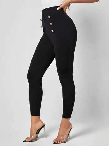 Дамски панталони молив, висока талия, тесен силует, патчворк дизайн с колажи, полиестерна материя, висока еластичност