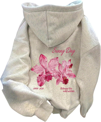 Y2K gėlių spaudinio džemperis su gobtuvu, ilgomis rankovėmis, polo apykaklė, poliesterio audinys