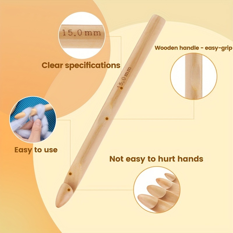 Mezgimo kabliukas su medine rankena — Didelis įrankis rankiniam audimui ir megztiniams; prekės ženklas Grandma, dėžutė 200 vnt., 248 g