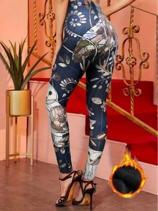 Jogas legingas ar 3D apdruku, augsta vidukļa, šaurs piegriezums, flīss-alpaka vilna 95%+
