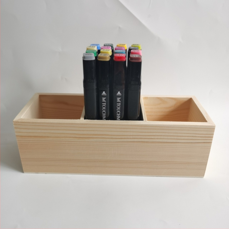 Box na uchovávanie markerov, tri priehradky, drevený štvorcový stolný organizér, model MK-3