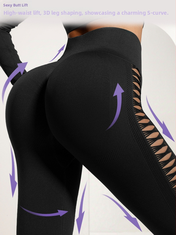 Σετ γιόγκα χωρίς ραφή για γυναίκες – μακρυμάνικος τοπ + κολάν, ύφασμα νάιλον/σπάντεξ 92%/8%, πλευρικό άνοιγμα