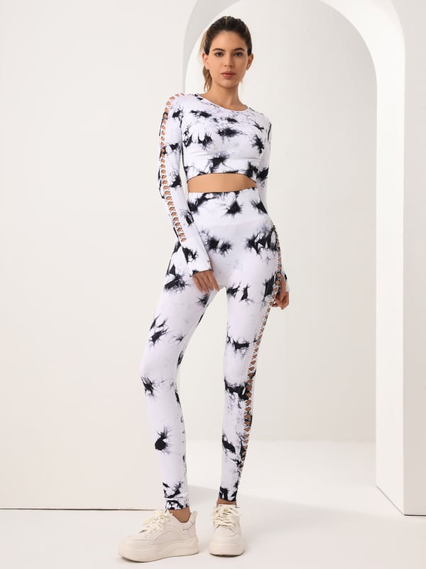 Σετ γιόγκα χωρίς ραφή για γυναίκες – μακρυμάνικος τοπ + κολάν, ύφασμα νάιλον/σπάντεξ 92%/8%, πλευρικό άνοιγμα