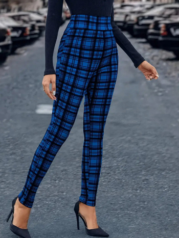 Γυναικείοι παντελόνες με καρό μοτίβο, κομψή ίσια γραμμή, πολυεστέρας, μεσαία μέση, μικροελαστικότητα