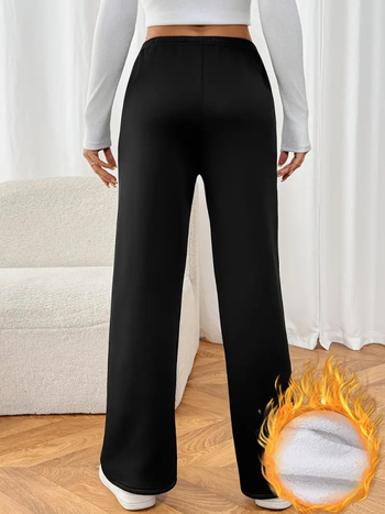 Γυναικείοι παντελόνες με υψηλή μέση για τον χειμώνα, ζεστές και φαρδιές, με επένδυση εσωτερικά, μακριές, από πολυεστέρα