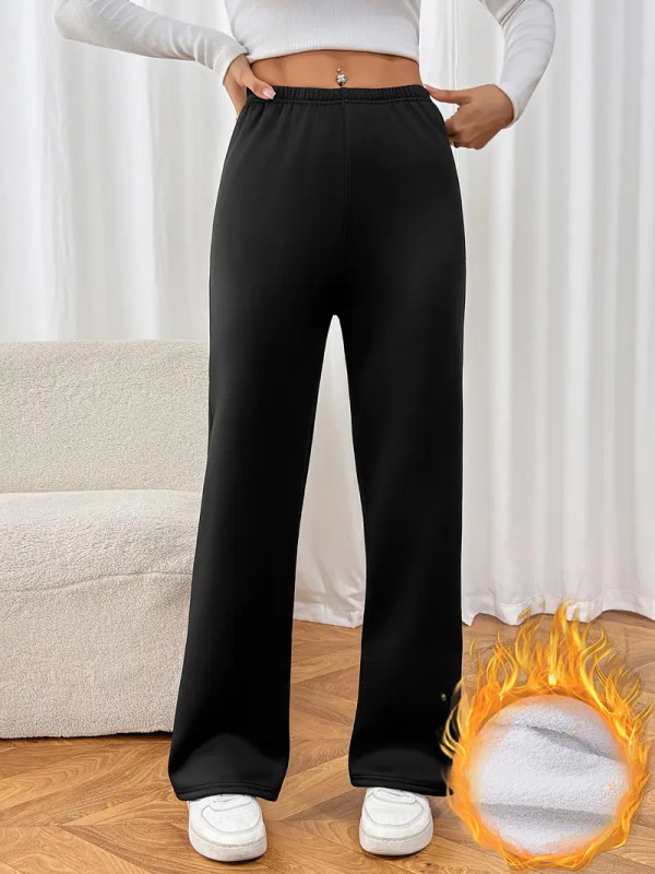 Moteriški aukšto juosmens žieminiai šilti plataus kirpimo kelnės su vidiniu pamušalu, ilgos, iš poliesterio