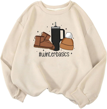 Γυναικείο εκτυπωμένο φούτερ με φλις, στρογγυλή λαιμόκοψη, μακριά μανίκια, πολυεστέρας, χαλαρή γραμμή