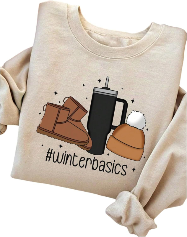 Moterų spausdintas džemperis su apvaliu kaklu, ilgomis rankovėmis, poliesterio pluoštas, laisvas kirpimas