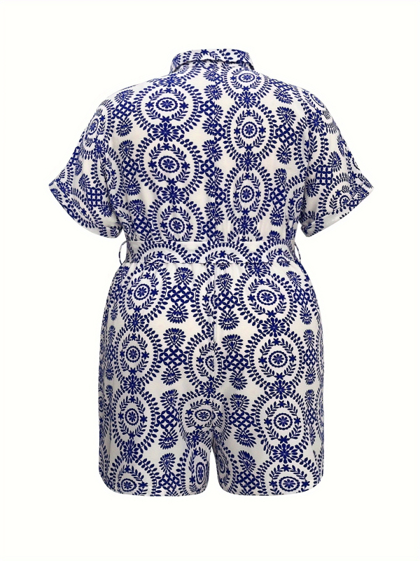 Ολόσωμη φόρμα με κοντά μανίκια, ελεύθερη γραμμή, εκτύπωση πορσελάνης, 100% πολυεστέρας