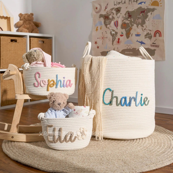 Nordiska stila apļveida uzglabāšanas grozs no kokvilnas auklas ar rokturi, modelis WBS0613001