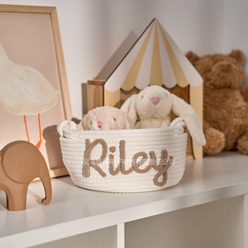 Nordic στυλ κυκλική καλαθούλα απο βαμβακερό σκοινί με λαβή, μοντέλο WBS0613001