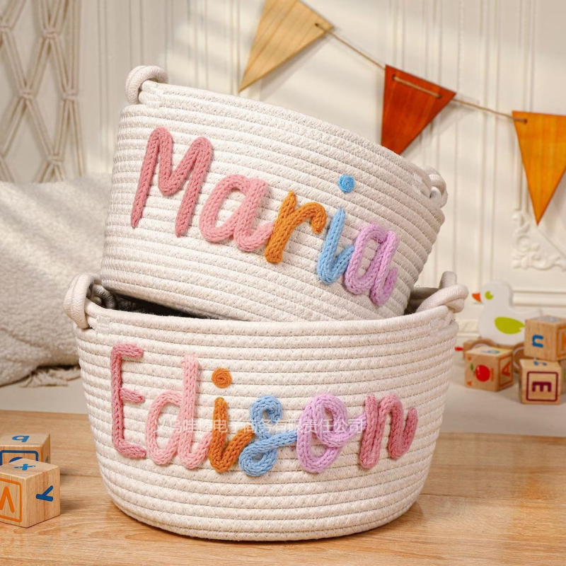 Nordiska stila apļveida uzglabāšanas grozs no kokvilnas auklas ar rokturi, modelis WBS0613001