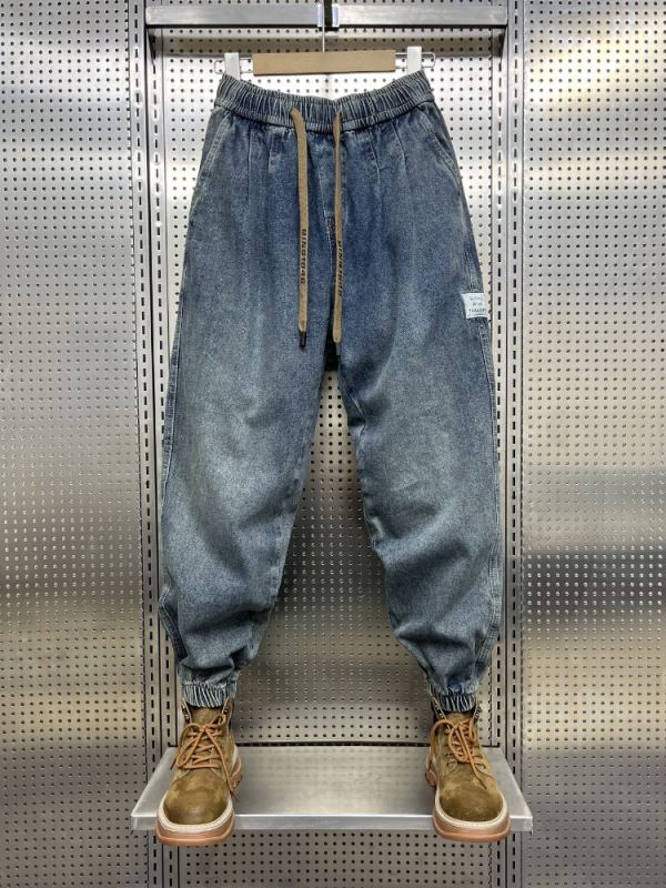 Vīriešu džinsi no kokvilnas, brīvā piegriezuma, vidējā jostas līmenī, pilnas garums, taisnie kājas