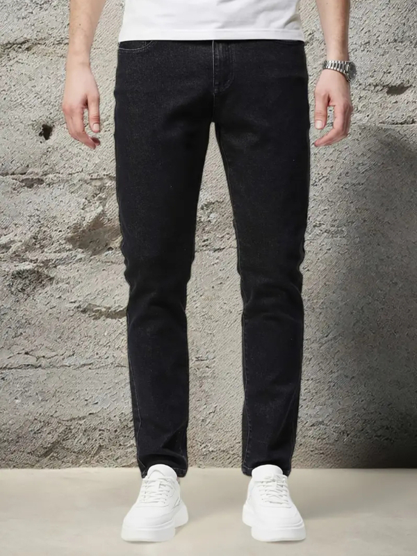 Muške traperice - ravni kroj, srednji pojas, ziper, isprani denim