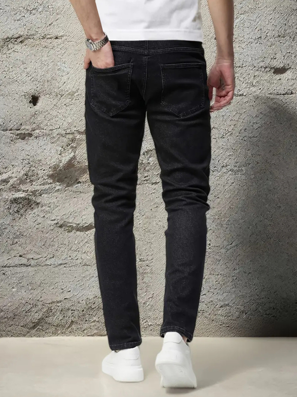 Muške traperice - ravni kroj, srednji pojas, ziper, isprani denim