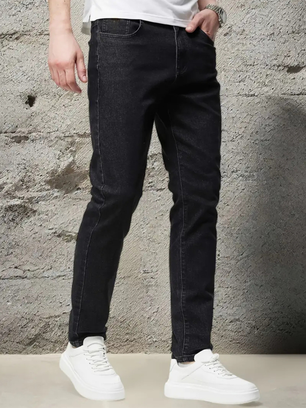 Muške traperice - ravni kroj, srednji pojas, ziper, isprani denim