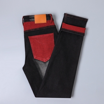 Мъжки дънкови панталони с еластичност, със скъсани дупки, тесен прав крак, ниска талия, цип