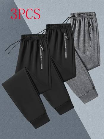 Αντρικά αθλητικά παντελόνια καθημερινής χρήσης, μακρύ ίσιο κόψιμο, μεσαία μέση, κορδόνι στήριξης, 96% πολυεστέρας