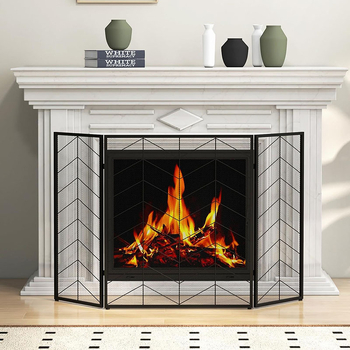 Σιδερένιο διακοσμητικό τζάκι - οθόνη περιβάλλοντος με διάτρητο πλέγμα, μινιμαλιστικό, ευρωπαϊκό-αμερικανικό στυλ, TL25349